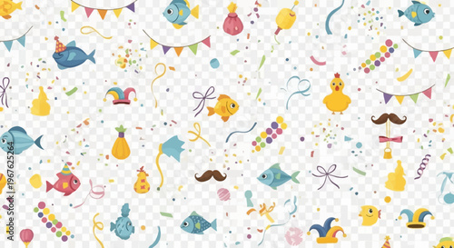 Playful April Fools Day Celebration Background with Colorful Confetti, Festive Banners, and Whimsical Prank Elements – Perfect for an April Mop Festivity