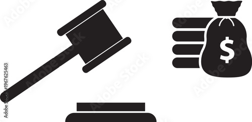 Gavel and Money Bag Icon - Symbolizing Justice and Finance