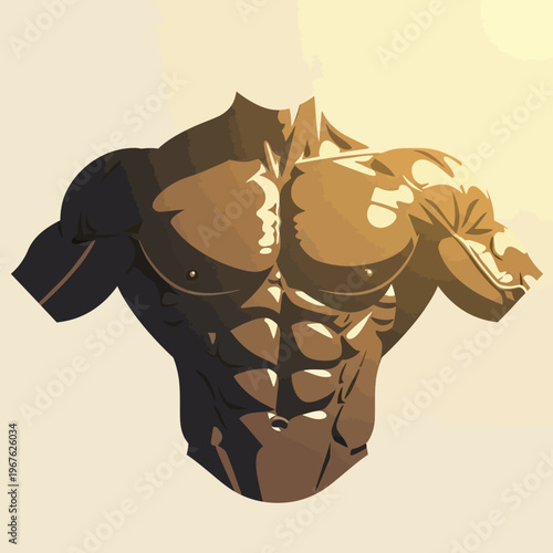 Rippling Muscular Chest and Shoulders Illuminated by Warm Sunlight, Illustrating Strength and Fitness