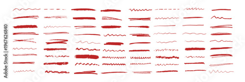 Line underline crayon and pencil brush red with emphasis highlight color. Doodle vector strike and wave pen through with under chalk felt. Stroke strikethrough frame and memo illustration sign.
