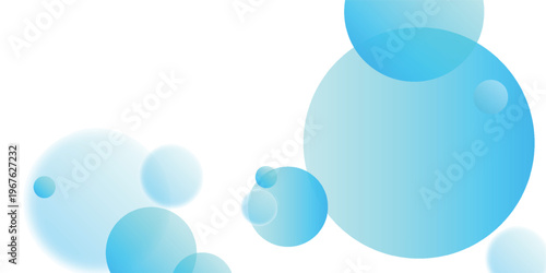 Abstract Blue Bubbles Floating on White Background.