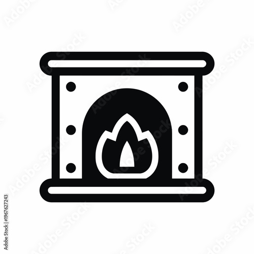 Cozy fireplace icon in a modern home environment, providing warmth and a welcoming atmosphere. The flames dance gracefully within the structure