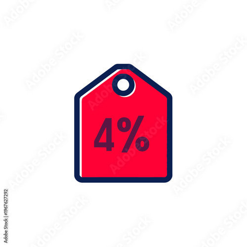 A red price tag with the number 4% on it, suitable for showcasing a sale or discount