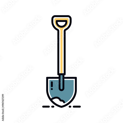 A shovel ready to dig in a garden or construction site. Featuring a simple and appealing design, with a focus on usability and functionality.