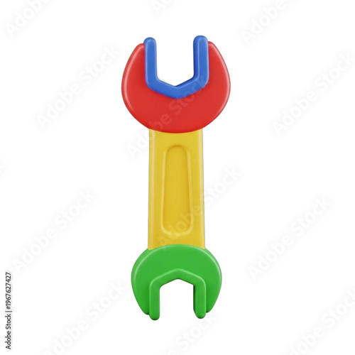 Vibrant 3D Rendered Open-End Wrench Tool Icon Representing Repair and Maintenance