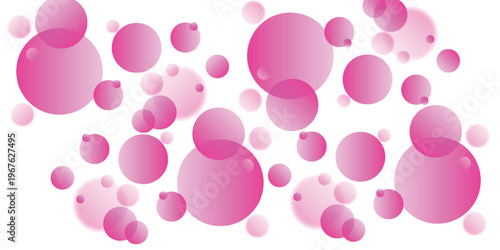 Pink Bubbles Floating on a White Background.