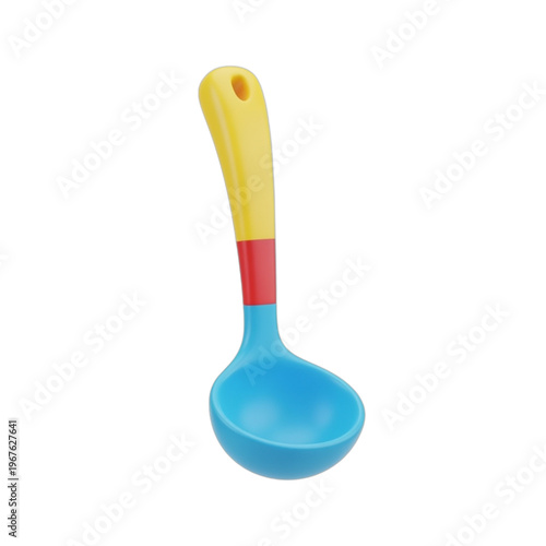 Colorful ladle with red and yellow handle for kitchen use