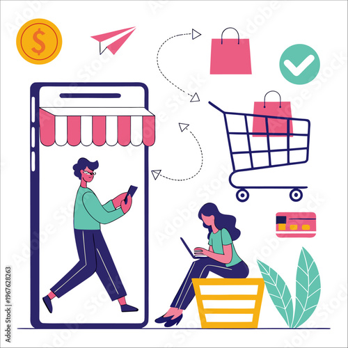 Online Shopping E-commerce Flat Vector Illustration
