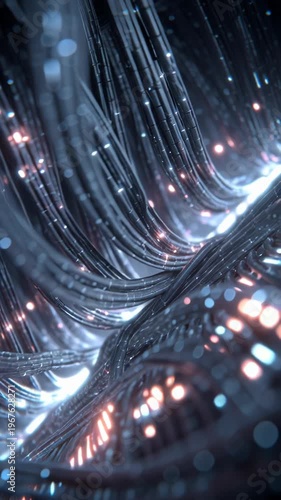 Abstract futuristic digital data streams with glowing light effects.