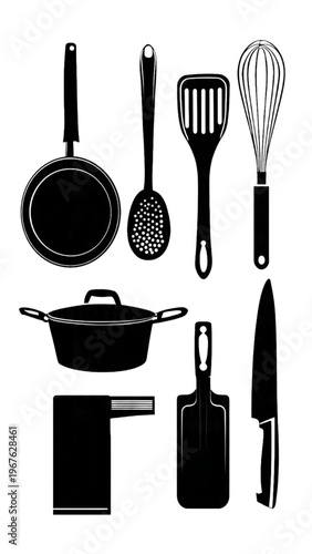 Kitchen Utensils and Cookware - Silhouette Style Illustration Set
