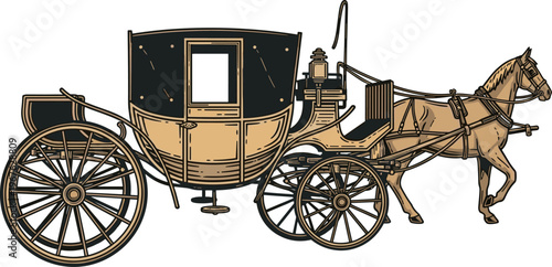 A vintage horse-drawn carriage for luxury transportation and tourism