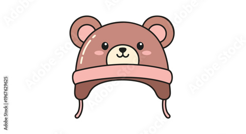 A cartoon illustration of a brown bear hat with a pink brim and white face on a plain white background.