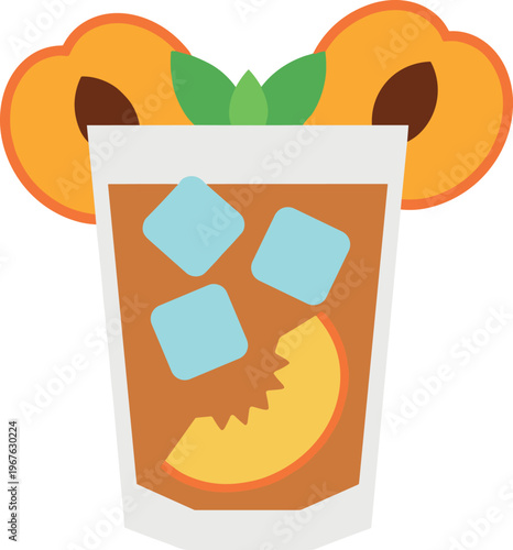 A refreshing summer cocktail with ice and fruit garnish in a glass