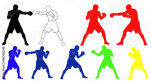 Diverse Boxing Silhouettes: Dynamic Fighters in Multiple Colors