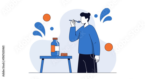 Man Brushing Teeth with Mouthwash, Daily Oral Hygiene Routine, Fresh Breath Concept