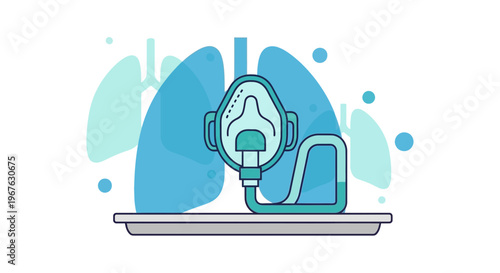 Medical Oxygen Mask and Lungs Illustration - Respiratory Care and Health Concept