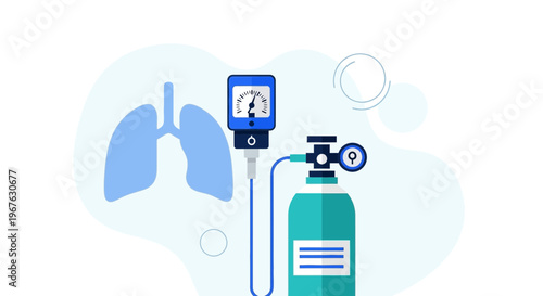 Medical Oxygen Tank and Lungs Icon: Respiratory Therapy and Healthcare Concept