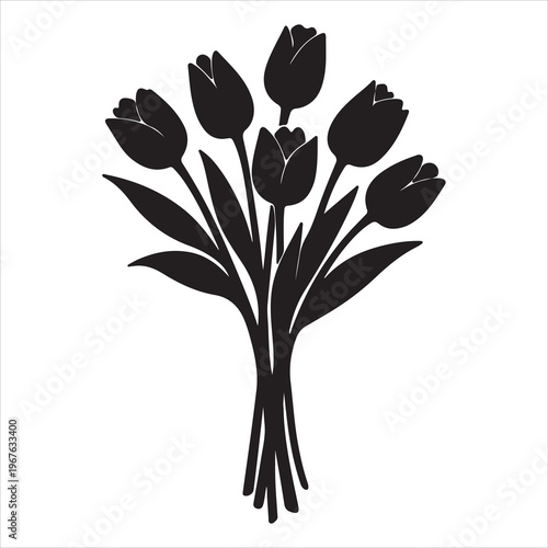 A black silhouette of a bouquet of tulips