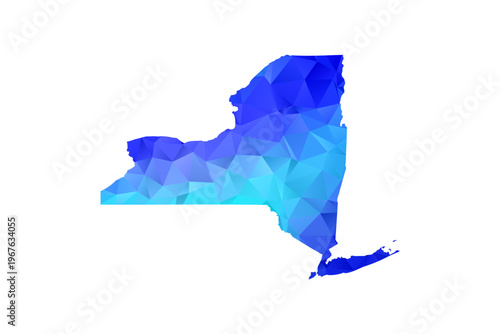 New York map - Polygon Style Vector Illustration in Blue Gradient, Low Poly Geometric Design, Isolated on White Background, Perfect for Infographics, Education, and Modern Presentations.