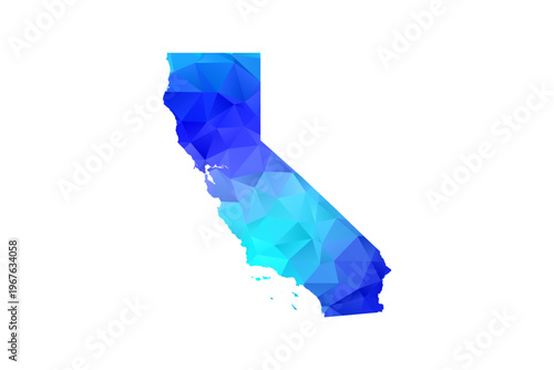 California map - Polygon Style Vector Illustration in Blue Gradient, Low Poly Geometric Design, Isolated on White Background, Perfect for Infographics, Education, and Modern Presentations.