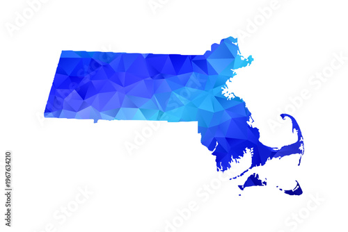 Massachusetts map - Polygon Style Vector Illustration in Blue Gradient, Low Poly Geometric Design, Isolated on White Background, Perfect for Infographics, Education, and Modern Presentations.