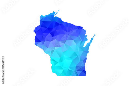 Wisconsin map - Polygon Style Vector Illustration in Blue Gradient, Low Poly Geometric Design, Isolated on White Background, Perfect for Infographics, Education, and Modern Presentations.
