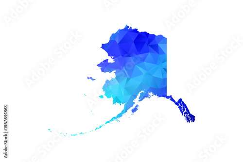 Schilderij op canvas Alaska map - Polygon Style Vector Illustration in Blue Gradient, Low Poly Geometric Design, Isolated on White Background, Perfect for Infographics, Education, and Modern Presentations
