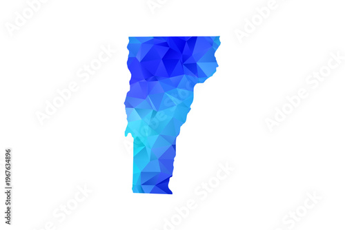 Vermont map - Polygon Style Vector Illustration in Blue Gradient, Low Poly Geometric Design, Isolated on White Background, Perfect for Infographics, Education, and Modern Presentations.