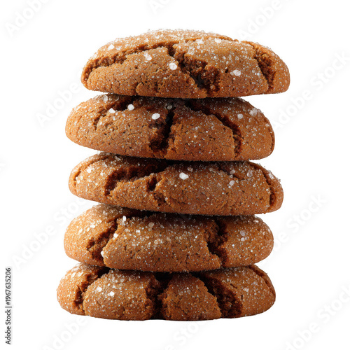 Stack of freshly baked gingerbread cookies with sugar isolated on transparent background