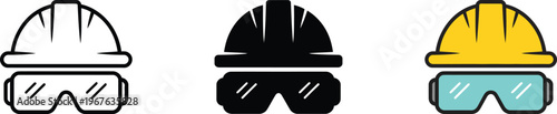 Safety helmet and glasses vector illustration, protective workwear icon, construction worker gear