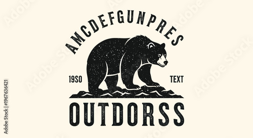Vintage Bear Outdoor Adventure Logo Design with Retro Typography.