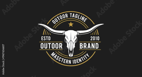 Vintage Outdoor Brand Logo with Bull Skull and Western Elements.