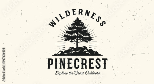 Vintage Pine Tree Wilderness Logo Design for Outdoor Exploration.