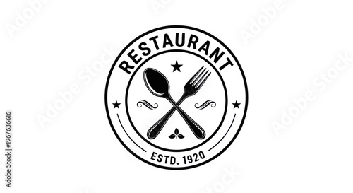 Vintage Restaurant Logo with Crossed Spoon and Fork Design.