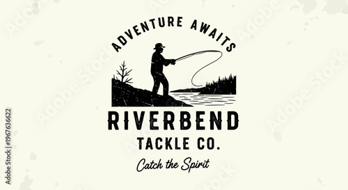 Vintage Riverbend Tackle Co. Fishing Logo Design.