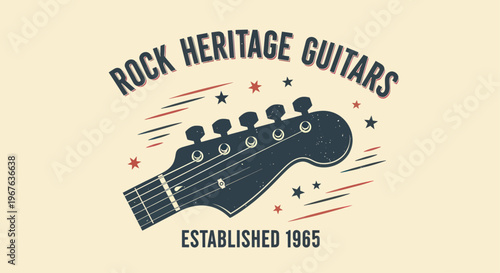 Vintage Rock Heritage Guitars Logo with Electric Guitar Headstock Established 1965.