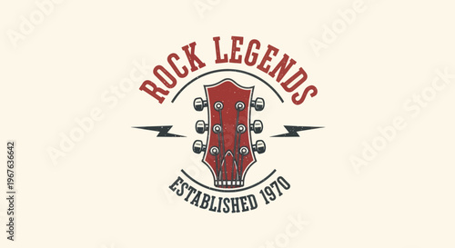 Vintage Rock Legends Guitar Headstock Logo with Lightning Bolts.