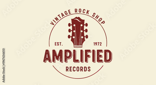 Vintage Rock Shop Amplified Records Logo with Guitar Headstock.