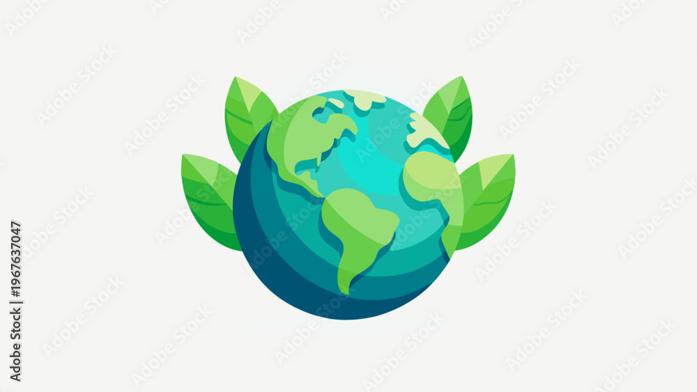 Obraz premium Eco Friendly Planet Earth Vector Illustration with Green Leaves