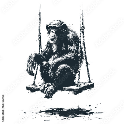 Chimpanzee sitting on a swing