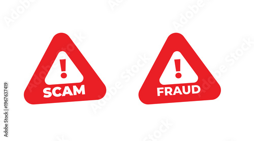 Scam vs Fraud Warning Icons – Red Alert Symbols for Online Safety Awareness