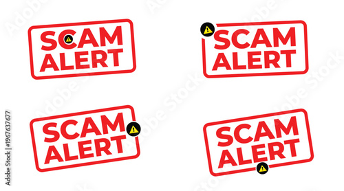 Scam Alert Stamp Set – Red Fraud Warning Labels with Notification Icons