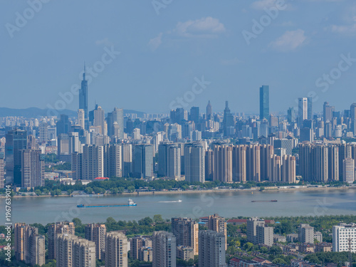 Aerial view of modern city with blue sky