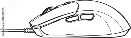 A black and white line drawing of a computer mouse with cord