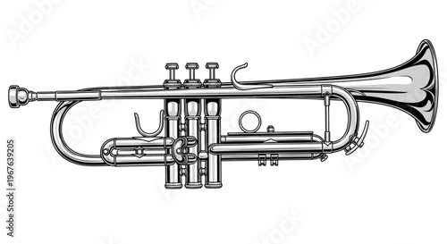 Vintage Trumpet Illustration - Brass Musical Instrument