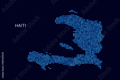 Haiti Map - Blue Dotted Halftone Vector Illustration on Dark Navy Background, Abstract Circle Grid Silhouette Design for Infographic and Modern Presentation Use.