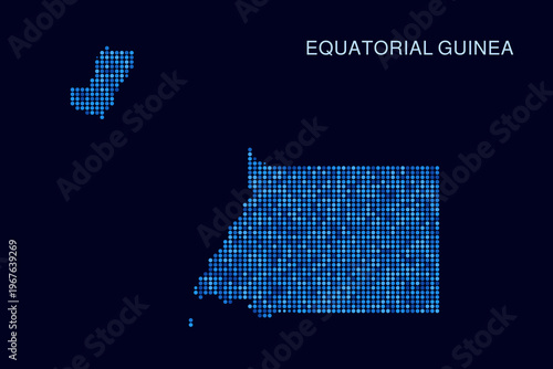 Equatorial Guinea Map - Blue Dotted Halftone Vector Illustration on Dark Navy Background, Abstract Circle Grid Silhouette Design for Infographic and Modern Presentation Use.