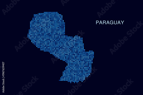 Paraguay Map - Blue Dotted Halftone Vector Illustration on Dark Navy Background, Abstract Circle Grid Silhouette Design for Infographic and Modern Presentation Use.