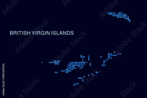 British Virgin Islands Map - Blue Dotted Halftone Vector Illustration on Dark Navy Background, Abstract Circle Grid Silhouette Design for Infographic and Modern Presentation Use.