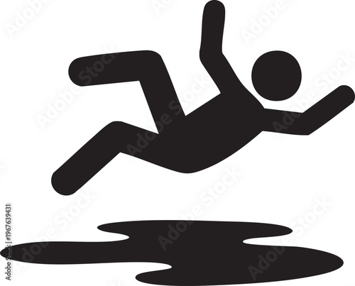 A black silhouette of a person falling into a puddle